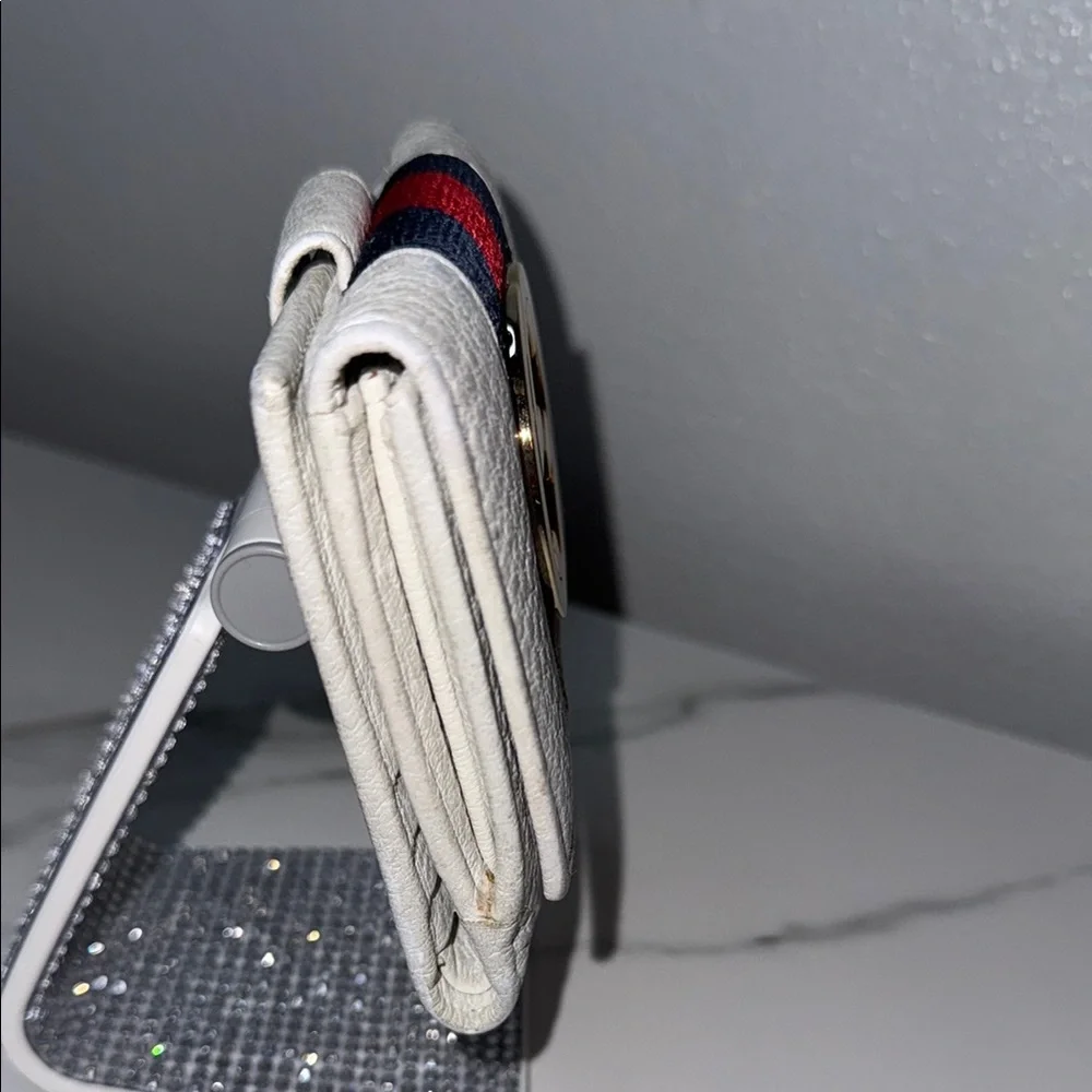 Gucci White Leather Wallet with Gold Logo Sherry Line - Picture 2 of 8